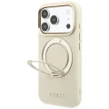 Etui Guess Ring Stand 360 Grained Classic Logo MagSafe na iPhone 18 Pro / 17 Pro - beżowe