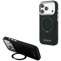 Etui Guess Ring Stand 360 Grained Classic Logo MagSafe na iPhone 18 Pro Max / 17 Pro Max - czarne