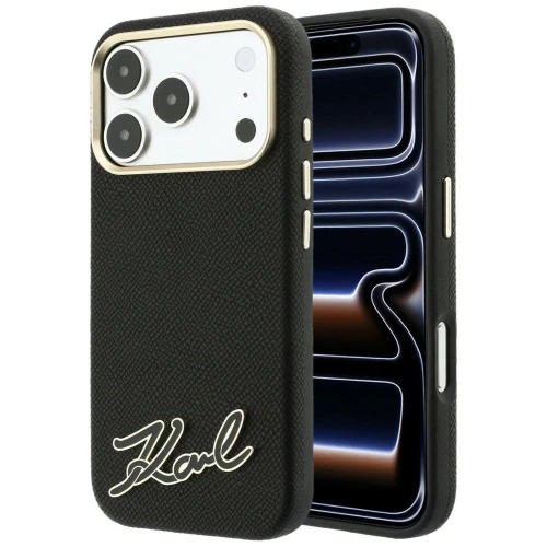 Etui Karl Lagerfeld Grained with Resin Signature Logo MagSafe na iPhone 18 Pro Max / 17 Pro Max - czarne