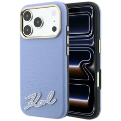 Etui Karl Lagerfeld Grained with Resin Signature Logo MagSafe na iPhone 18 Pro Max / 17 Pro Max - jasnoniebieskie