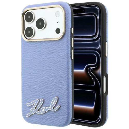 Etui Karl Lagerfeld Grained with Resin Signature Logo MagSafe na iPhone 18 Pro Max / 17 Pro Max - jasnoniebieskie