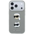 Etui Karl Lagerfeld Saffiano with Karl & Choupette Heads Pins & Logo na iPhone 18 Pro / 17 Pro - szare
