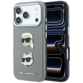 Etui Karl Lagerfeld Saffiano with Karl & Choupette Heads Pins & Logo na iPhone 18 Pro Max / 17 Pro Max - szare