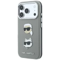 Etui Karl Lagerfeld Saffiano with Karl & Choupette Heads Pins & Logo na iPhone 18 Pro Max / 17 Pro Max - szare