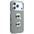 Etui Karl Lagerfeld Saffiano with Karl & Choupette Heads Pins & Logo na iPhone 18 Pro Max / 17 Pro Max - szare