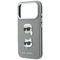 Etui Karl Lagerfeld Saffiano with Karl & Choupette Heads Pins & Logo na iPhone 18 Pro Max / 17 Pro Max - szare
