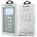 Etui Karl Lagerfeld Saffiano with Karl & Choupette Heads Pins & Logo na iPhone 18 Pro Max / 17 Pro Max - szare