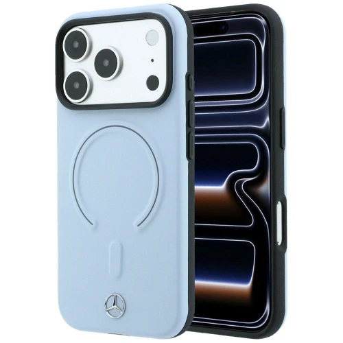 Etui Mercedes Leather 3D MagSafe na iPhone 18 Pro / 17 Pro - niebieskie
