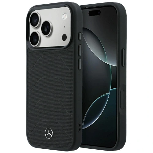 Etui Mercedes Leather Mesh with Bow Line MagSafe na iPhone 18 Pro Max / 17 Pro Max - czarne