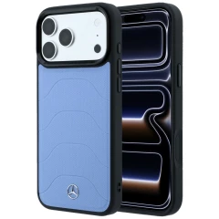 Etui Mercedes Leather Mesh with Bow Line MagSafe na iPhone 18 Pro / 17 Pro - niebieskie
