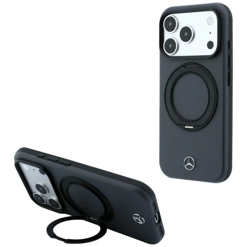 Etui Mercedes Leather with Ring Stand MagSafe na iPhone 18 Pro Max / 17 Pro Max - ciemnoszare