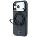 Etui Mercedes Leather with Ring Stand MagSafe na iPhone 18 Pro Max / 17 Pro Max - ciemnoszare