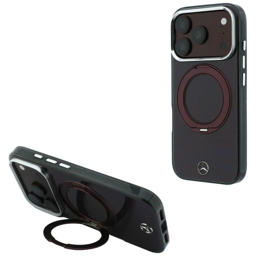 Etui Mercedes Ring Stand Iconic Logo MagSafe na iPhone 18 Pro / 17 Pro - burgundowe