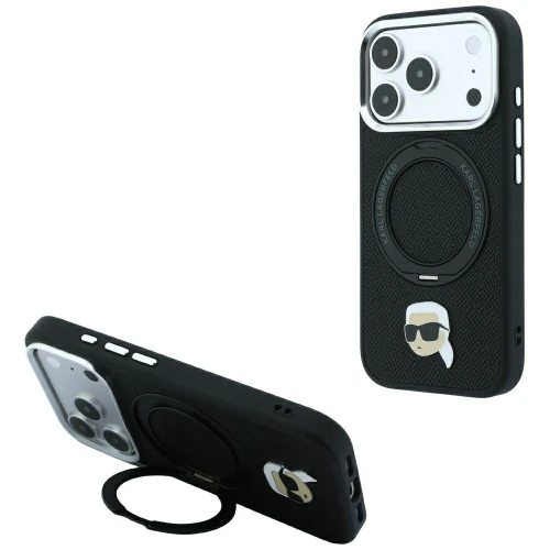 Etui Karl Lagerfeld with Ring Stand 360 Karl Head Pin MagSafe na iPhone 18 Pro Max / 17 Pro Max - czarne