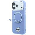Etui Karl Lagerfeld with Ring Stand 360 Choupette Head Pin MagSafe na iPhone 18 Pro / 17 Pro - jasnoniebieskie