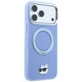 Etui Karl Lagerfeld with Ring Stand 360 Choupette Head Pin MagSafe na iPhone 18 Pro / 17 Pro - jasnoniebieskie
