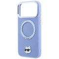 Etui Karl Lagerfeld with Ring Stand 360 Choupette Head Pin MagSafe na iPhone 18 Pro Max / 17 Pro Max - jasnoniebieskie