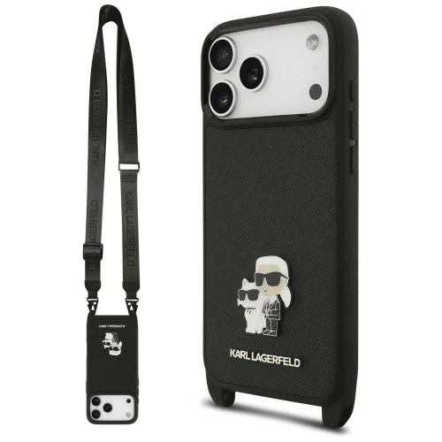 Etui Karl Lagerfeld Saffiano Karl&Choupette Metal Pin CBDY Strap na iPhone 18 Pro / 17 Pro - czarne