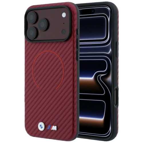 Etui BMW M Carbon Printed Ring MagSafe na iPhone 18 Pro / 17 Pro - burgundowe