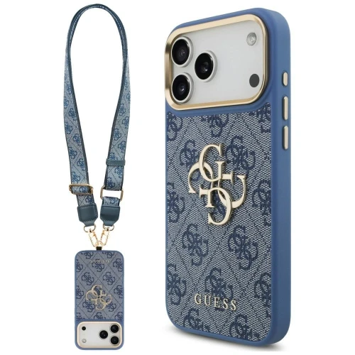 Etui Guess 4G Big 4G Classic Logo Big Strap Metal Buttons na iPhone 18 Pro Max / 17 Pro Max - niebieskie