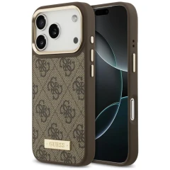 Etui Guess 4G Logo Plate MagSafe na iPhone 18 Pro Max / 17 Pro Max - brązowe