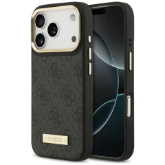 Etui Guess 4G Logo Plate MagSafe na iPhone 18 Pro / 17 Pro - czarne