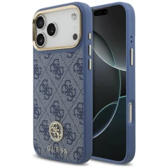 Etui Guess 4G Strass Logo MagSafe na iPhone 18 Pro Max / 17 Pro Max - niebieskie