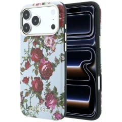 Etui Guess Blossom Roses Print MagSafe na iPhone 18 Pro / 17 Pro - niebieskie
