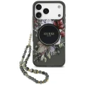 Etui Guess IML Flowers Pearl Strap MagSafe na iPhone 18 Pro Max / 17 Pro Max - czarne