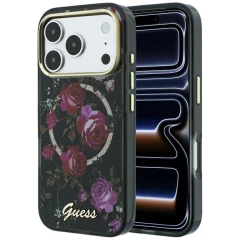 Etui Guess IML Glitter Blossom Roses MagSafe na iPhone 18 Pro Max / 17 Pro Max - czarne