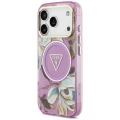 Etui Guess IML Glitter Flowers Triangle MagSafe na iPhone 18 Pro Max / 17 Pro Max - fioletowe