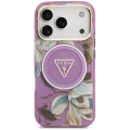 Etui Guess IML Glitter Flowers Triangle MagSafe na iPhone 18 Pro Max / 17 Pro Max - fioletowe