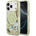 Etui Guess IML Glitter Flowers Triangle MagSafe na iPhone 18 Pro Max / 17 Pro Max - zielone