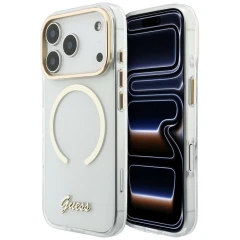 Etui Guess IML Script Metal MagSafe na iPhone 18 Pro Max / 17 Pro Max - przezroczyste