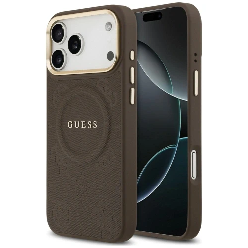 Etui Guess Peony Hot Stamp MagSafe na iPhone 18 Pro Max / 17 Pro Max - brązowe