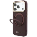 Etui Guess Ring Stand 360 Grained Classic Logo MagSafe na iPhone 18 Pro / 17 Pro - burgundowe