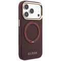 Etui Guess Ring Stand 360 Grained Classic Logo MagSafe na iPhone 18 Pro / 17 Pro - burgundowe