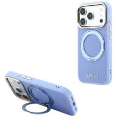 Etui Guess Ring Stand 360 Grained Classic Logo MagSafe na iPhone 18 Pro / 17 Pro - jasnoniebieskie
