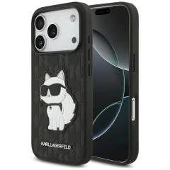 Etui Karl Lagerfeld Saffiano Mono Patch Choupette iPhone 18 Pro / 17 Pro - czarne