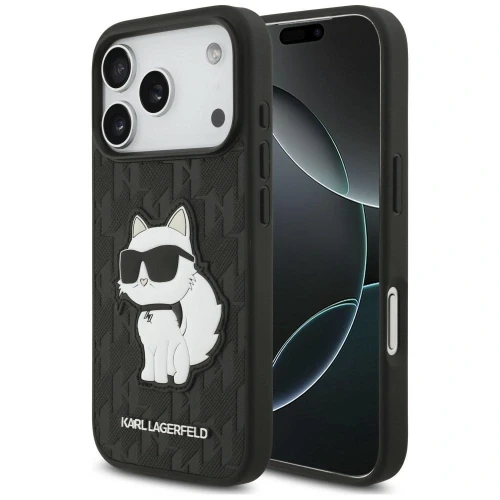 Etui Karl Lagerfeld Saffiano Mono Patch Choupette iPhone 18 Pro / 17 Pro - czarne