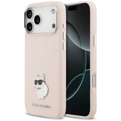 Etui Karl Lagerfeld Silicone Choupette Metal Pin na iPhone 18 Pro Max / 17 Pro Max - różowe