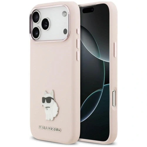 Etui Karl Lagerfeld Silicone Choupette Metal Pin na iPhone 18 Pro Max / 17 Pro Max - różowe
