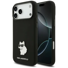 Etui Karl Lagerfeld Silicone Choupette Metal Pin iPhone 18 Pro Max / 17 Pro Max - czarne