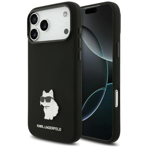 Etui Karl Lagerfeld Silicone Choupette Metal Pin iPhone 18 Pro Max / 17 Pro Max - czarne