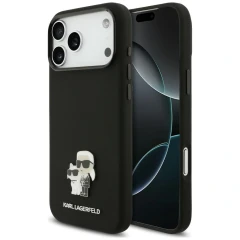 Etui Karl Lagerfeld Silicone Karl&Choupette Metal Pin iPhone 18 Pro Max / 17 Pro Max - czarne