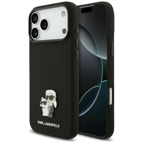 Etui Karl Lagerfeld Silicone Karl&Choupette Metal Pin iPhone 18 Pro Max / 17 Pro Max - czarne