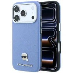 Etui Karl Lagerfeld Grained Karl Head Metal MagSafe na iPhone 18 Pro / 17 Pro - jasnoniebieskie