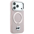 Etui Karl Lagerfeld with Ring Stand 360 Choupette Head Pin MagSafe na iPhone 18 Pro Max / 17 Pro Max - różowe