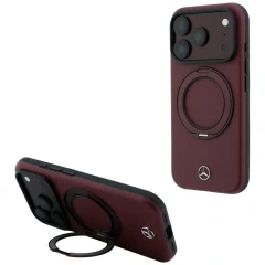 Etui Mercedes Leather with Ring Stand MagSafe na iPhone 18 Pro Max / 17 Pro Max - burgundowe