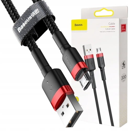 Baseus Cafule Cable wytrzymały nylonowy kabel przewód USB / micro USB 2A 3M czarno-czerwony